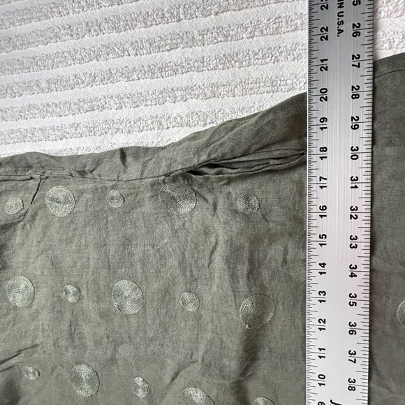 HD Diffusion Paris Women Green Polka Dots Linen Short Cap Sleeves Shirt Dress - Picture 7 of 9